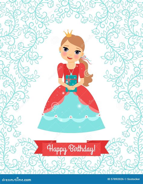princess happy birthday card stock vector illustration