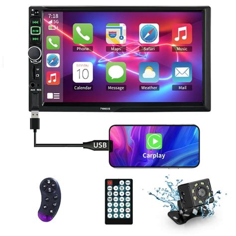 sanptent double din car stereo compatible  ios carplay  android auto   hd