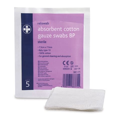 reliswab cotton gauze swabs bp sterile cm  cm pack