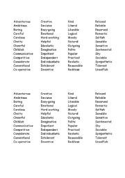 personality characteristics list esl worksheet  daisydog
