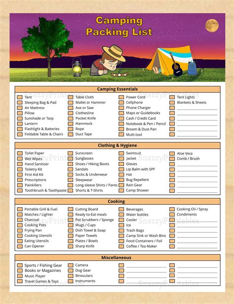 printable camping packing checklist camping trip list instant