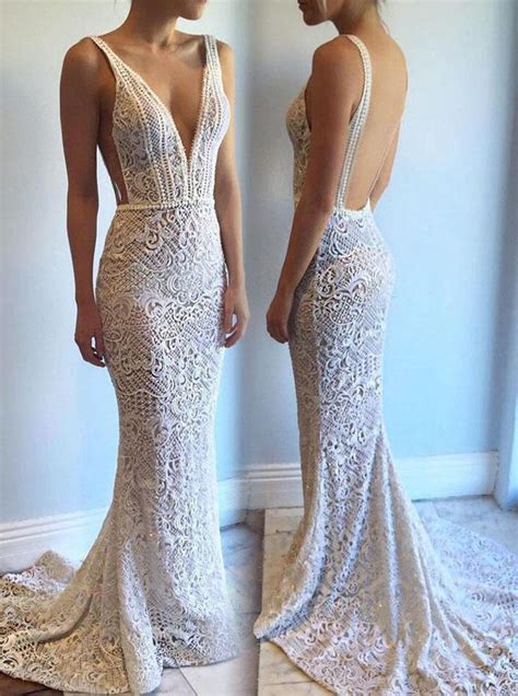 mermaid lace wedding dresses sexy backless long beaded