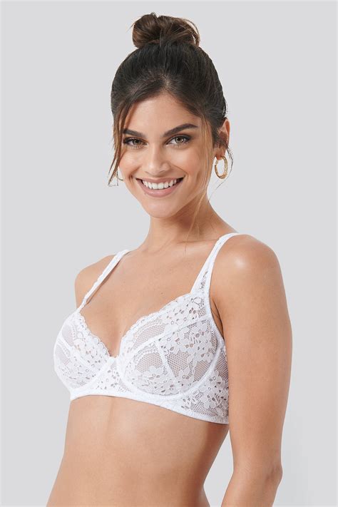 flower lace cup bra white na kd