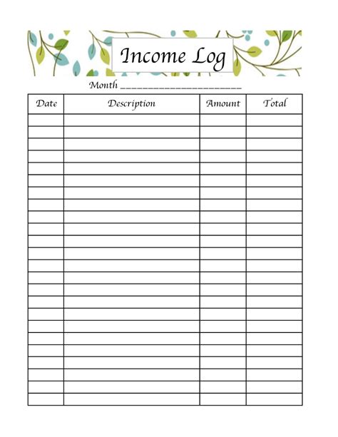 printable income log