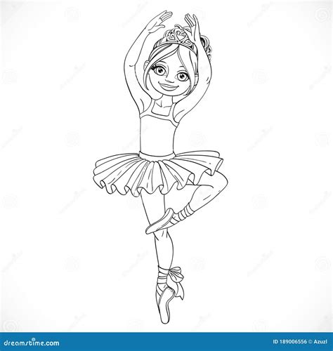 cute ballerina girl dancing  tutu outlined  coloring stock vector