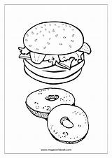Food Coloring Burger Pages Items Doughnut Sheets Megaworkbook Fruit Getcolorings sketch template