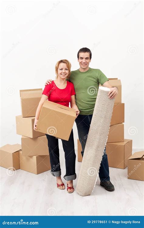 happy couple moving  stock image image  family home