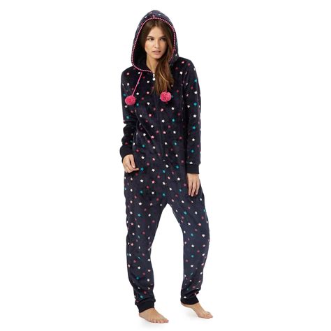 lounge sleep womens navy star print hooded onesie  debenhams  ebay