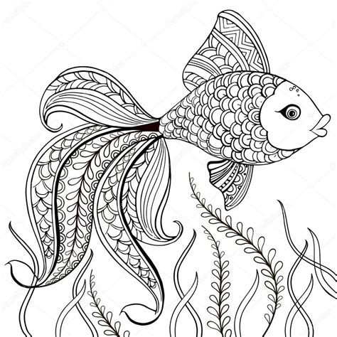 hand drawn decorative fish    anti stress coloring page hand