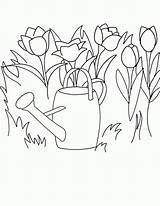 Coloring Clipart Watering Spring Garden Clip Printable Tulips Book Showers Pages Color Flower Cliparts April Colouring Colour Drawing Tulip Line sketch template