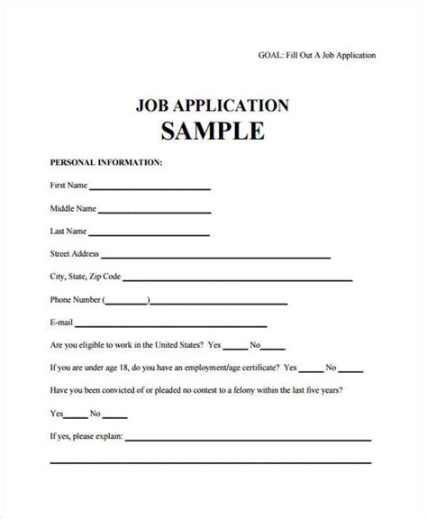employment application sample forms   ms word excel