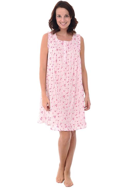 Womens 100 Cotton Lawn Nightgown Sleeveless Chemise Pink Flowers