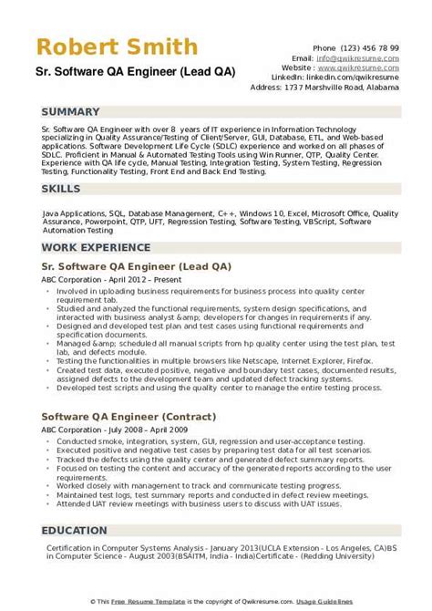 qa engineer resume samples qwikresume