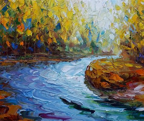 landscape art autumn river abstract painting oil painting modern