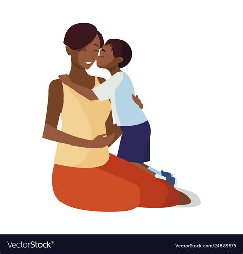 beautiful black mother with little son characters vector image