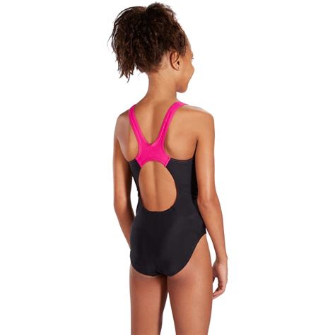 speedo girls boom splice muscleback swimsuit black pink
