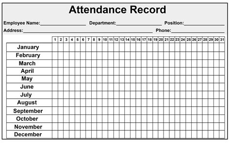 employee attendance sheet calendar printables  blank