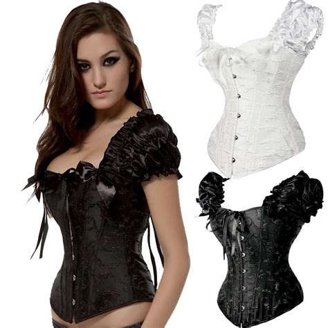 women sexy satin corset brocade floral over bustier tops lace up