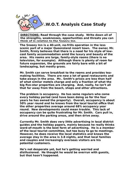 swot analysis case study  swo analysis case study  snoozy inn
