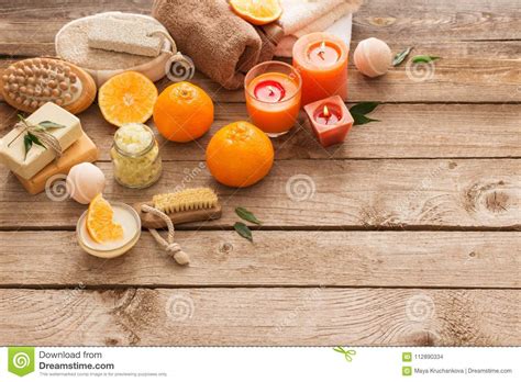 spa concept  orange fruits  wooden background stock photo image
