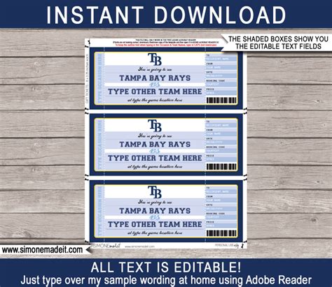 tampa bay rays game ticket gift voucher printable surprise baseball
