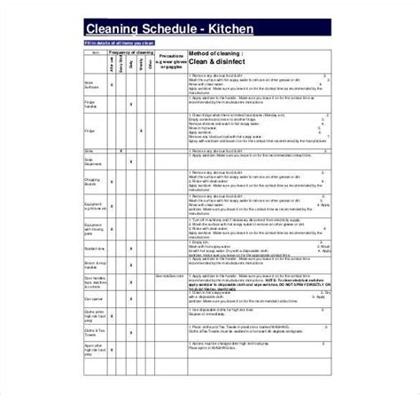 kitchen cleaning schedule template   word  documents