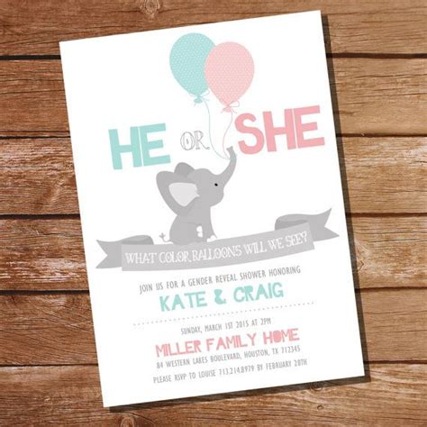 He Or She Gender Reveal Party Invitation Elephant Gender Etsy In 2021