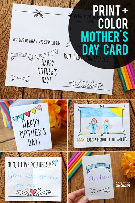 adorable print color mothers day card  kids   autumn