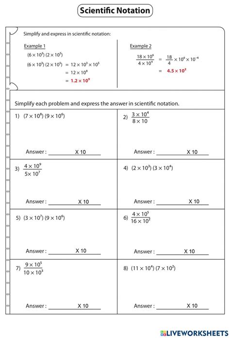 addition  subtraction  scientific notation worksheet