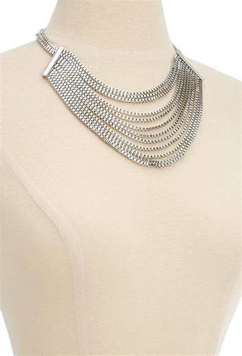 Lyst Forever 21 Layered Box Chain Bib Necklace In Metallic
