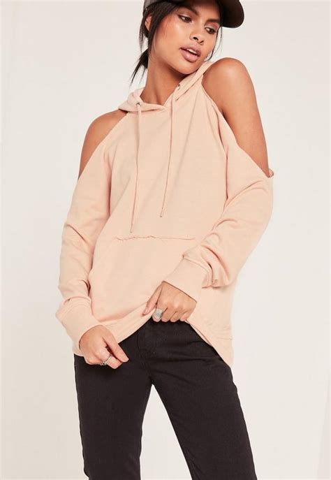 nude cold shoulder hoodie missguided