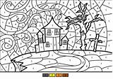 Halloween Number Color Haunted House Coloring Printable Worksheets Pages Numbers Supercoloring Work Categories sketch template