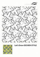 Escher Krokotak Fish Peintre Bezoeken Pattern Tessellations Bord sketch template