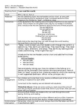 kindergarten tc reading lesson plan unit