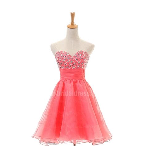 short pink prom dress for teens party sweetheart neckline beaded