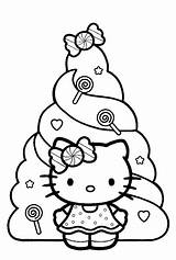 Kitty Hello Coloring Christmas Sheets Holidays Pages Happy Color Printable Colouring Candy Tree sketch template