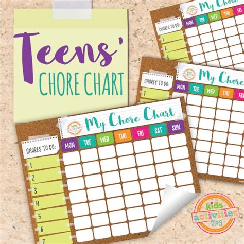 printable chore chart  teens customizable etsy