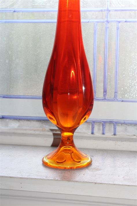Large Persimmon Swung Glass Vase 14 5 Vintage Mid Century Modern