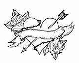 Coloring Pages Roses Heart Hearts Rose Drawings Draw Sheets Arrow Tattoo Tattoos sketch template