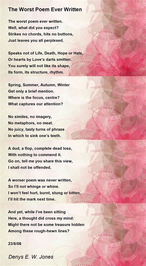worst poem  written poem  denys   jones poem hunter comments