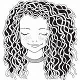 Girl Curly Hair Coloring Book Clip Cute Illustrations Vector sketch template