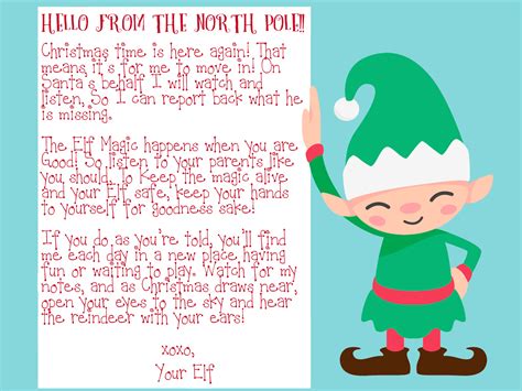 printable elf   shelf letter