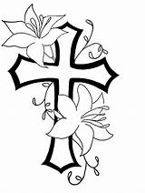 Crosses Clip Cliparts Cross Flower Flowers Outline Clipart Designs Tattoo Simple Line Pretty Religious Tat Lilies sketch template