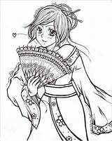 Coloring Pages Geisha Colouring Adult Lineart Anime Blumchen Books Girl sketch template
