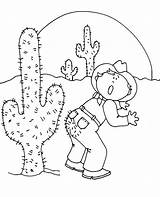 Coloring Pages Cactus Cowboy Desert Scene Template sketch template