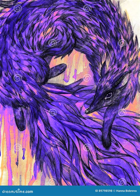 purple fox   grunge background watercolor stock illustration illustration  color