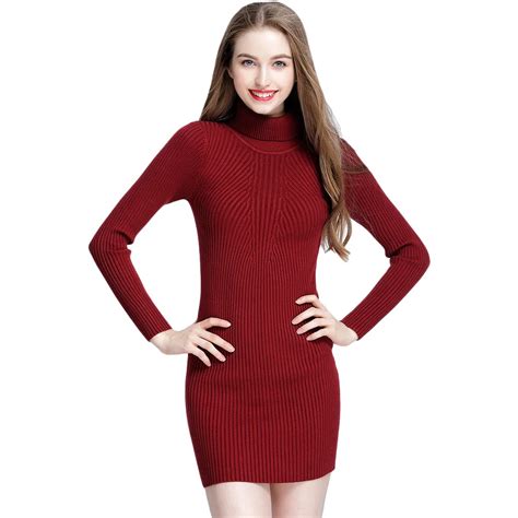 2017 Autumn Winter Sweater Dresses Women Slim Turtleneck Sexy Bodycon