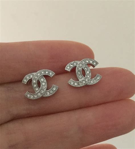 chanel silver cc mini crystal stud earrings timeless classic authentic nib