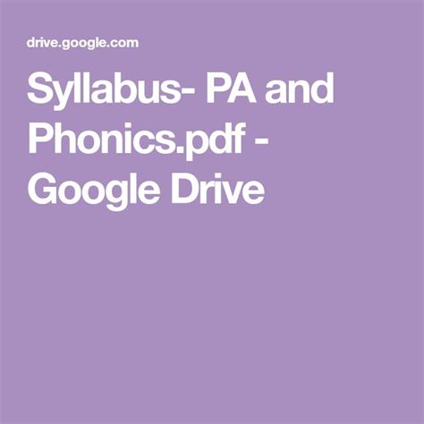 syllabus pa  phonicspdf google drive syllabus phonics