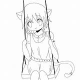 Anime Coloring Cat Girl Pages Cute Neko Drawing Ears Girls Print People Boy Lineart Body Sheets Kids Demon Color Manga sketch template